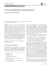 15 Years of Semantic Web: an Incomplete Survey