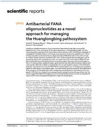 Antibacterial FANA Oligonucleotides As a Novel Approach for Managing the Huanglongbing Pathosystem Andrés F