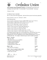 February 24, 2004 This Is to Certify That the Following Products, Listed Under