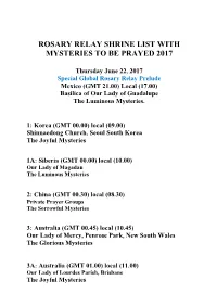 Rosary Relay Shrine List with Mysteries to Be Prayed 2017