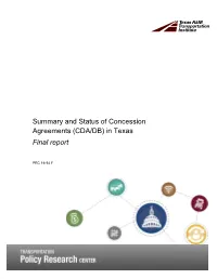 Summary and Status of Concession Agreements (CDA/DB) in Texas Final Report