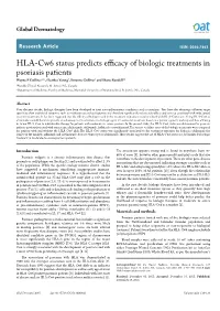 HLA-Cw6 Status Predicts Efficacy of Biologic Treatments in Psoriasis
