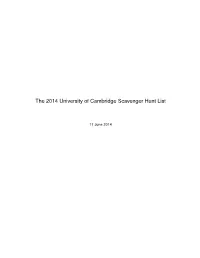 The 2014 University of Cambridge Scavenger Hunt List