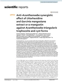 Anti-Acanthamoeba Synergistic Effect of Chlorhexidine and Garcinia