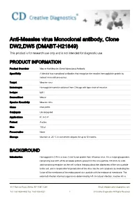 Anti-Measles Virus Monoclonal Antibody, Clone DW2,DW5 (DMABT-H21849) This Product Is for Research Use Only and Is Not Intended for Diagnostic Use