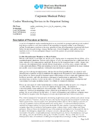Cardiac Monitoring Devices in the Outpatient Setting