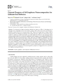 Current Progress of Si/Graphene Nanocomposites for Lithium-Ion Batteries