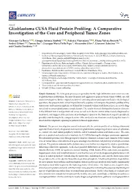 Glioblastoma CUSA Fluid Protein Profiling: a Comparative Investigation of the Core and Peripheral Tumor Zones