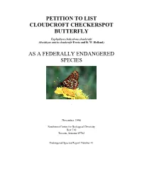 Petition to List Cloudcroft Checkerspot Butterfly As a Federally Endangered Species
