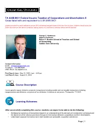 TA 322B.WC1 Federal Income Taxation of Corporations and Shareholders II Cross-Listed with and Equivalent to LLM 322B.WC1