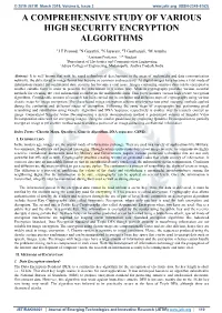 A Comprehensive Study of Various High Security Encryption Algorithms