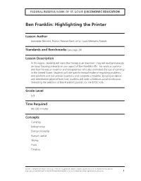 Ben Franklin: Highlighting the Printer