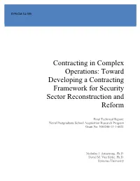 Contracting in Complex Operations: Toward Developing a Contracting Framework for Security Sector Reconstruction and Reform