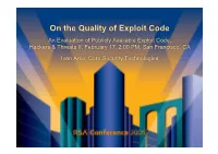 On the Quality of Exploit Code
