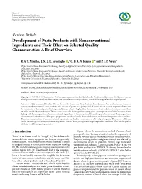 Review Article Development of Pasta Products with Nonconventional Ingredients and Their Effect on Selected Quality Characteristics: a Brief Overview