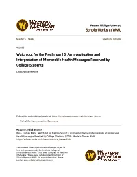 An Investigation and Interpretation of Memorable Health Messages Received by College Students