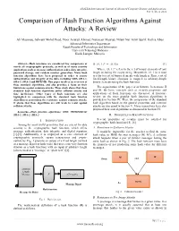 Comparison of Hash Function Algorithms Against Attacks: a Review