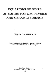 Equations of State of Solids for Geophysics and Ceramic Science