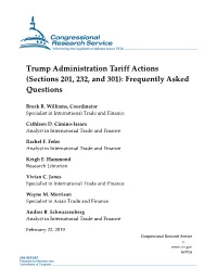 Trump Administration Tariff Actions (Sections 201, 232, and 301): Frequently Asked Questions
