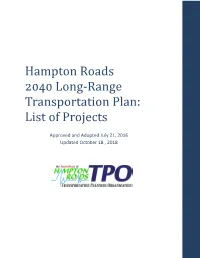 Hampton Roads Long‐Range Transportation Plan: List of Projects
