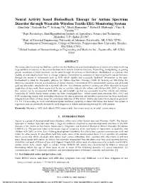 Neural Activity Based Biofeedback Therapy for Autism Spectrum