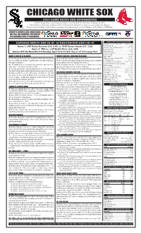 White Sox Game Notes