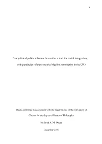 Can Political Public Relations Be Used As a Tool for Social Integration, with Particular Reference to the Muslim Community in the UK?