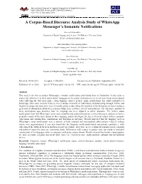 A Corpus-Based Discourse Analysis Study of Whatsapp Messenger's