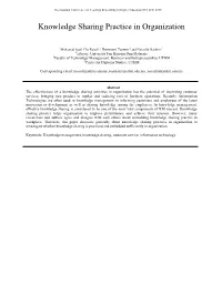 Knowledge Sharing Practice in Organization