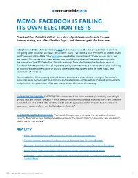 Memo: Facebook Is Failing Its Own Election Tests