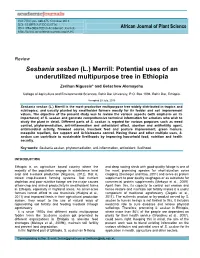 Sesbania Sesban (L.) Merrill: Potential Uses of an Underutilized Multipurpose Tree in Ethiopia