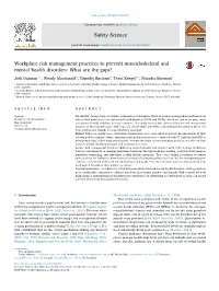 Workplace Risk Management Practices to Prevent Musculoskeletal And