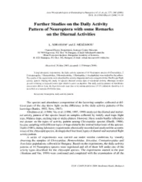Further Studies on the Daily Activity Pattern of Neuroptera with Some Remarks on the Diurnal Activities