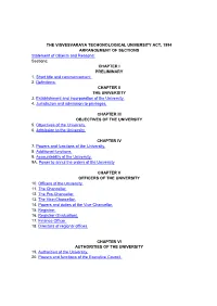 The Visvesvaraya Techonological University Act, 1994 Arrangement of Sections 1