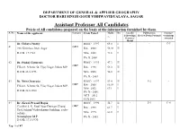 Precis of All Candidates Applied for the Post of Assistant Professors