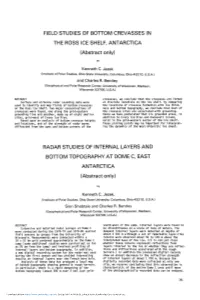 FIELD STUDIES of BOTTOM CREVASSES in the ROSS ICE SHELF, ANTARCTICA (Abstract Only)