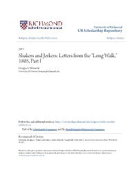 Shakers and Jerkers: Letters from the "Long Walk," 1805, Part I Douglas L