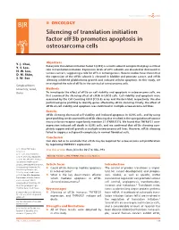Silencing of Translation Initiation Factor Eif3b Promotes Apoptosis in Osteosarcoma Cells