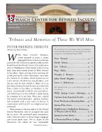 Tributes and Memories of Those We Will Miss