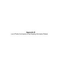 Appendix B – List of Public Comments on the Scoping Information Packet