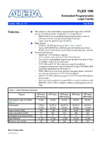 FLEX 10K Embedded Programmable Logic Family Data Sheet