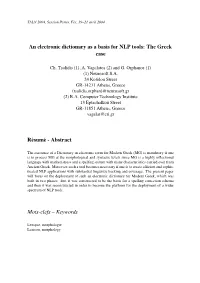 An Electronic Dictionary As a Basis for NLP Tools: the Greek Case