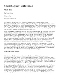 Christopher Wildeman Web Bio