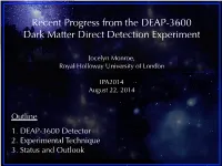Recent Progress from the DEAP-3600 Dark Matter Direct Detection Experiment