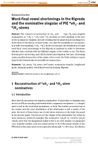 Word-Final Vowel Shortenings in the Rigveda and the Nominative Singular of PIE *Eh₂- and *Ih₂-Stems