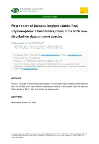 First Report of Dicopus Longipes (Subba Rao) (Hymenoptera: Chalcidoidea) from India with New Distribution Data on Some Species