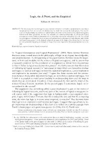 Logic, the a Priori, and the Empirical