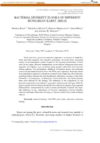 Bacterial Diversity in Soils of Different Hungarian Karst Areas