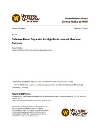 Cellulose Based Separator for High-Performance Lithium-Ion Batteries