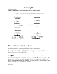Laser Amplifier Chapter 12 and 13 a Review of Quantum Mechanical Result of Emission and Absorption